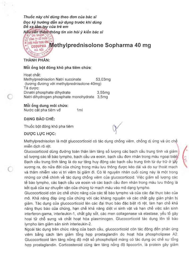 thông tin, cách dùng, giá thuốc Methylprednisolone Sopharma - ảnh 5