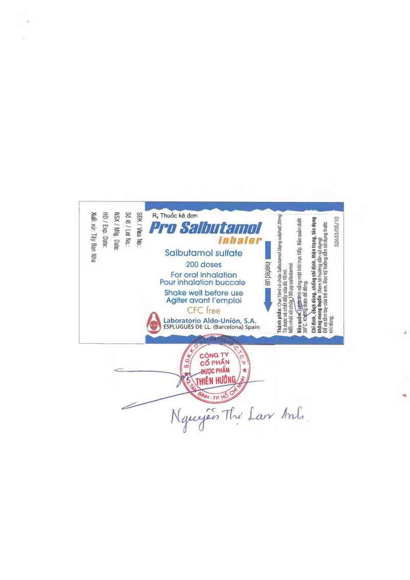 thông tin, cách dùng, giá thuốc Pro Salbutamol Inhaler - ảnh 1