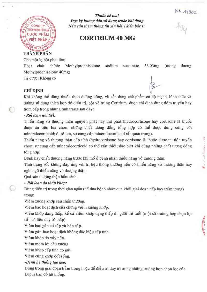 thông tin, cách dùng, giá thuốc Cortrium 40mg - ảnh 1