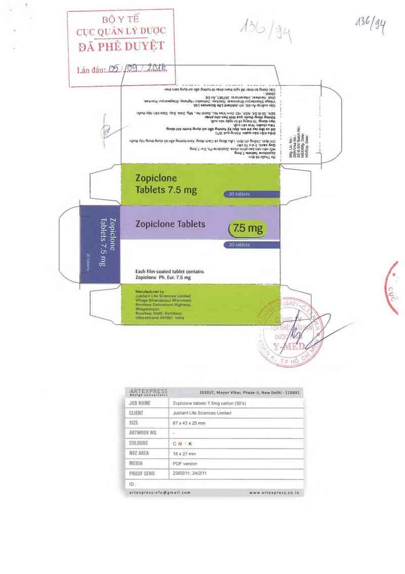 thông tin, cách dùng, giá thuốc Zopiclone Tablets 7.5mg - ảnh 0