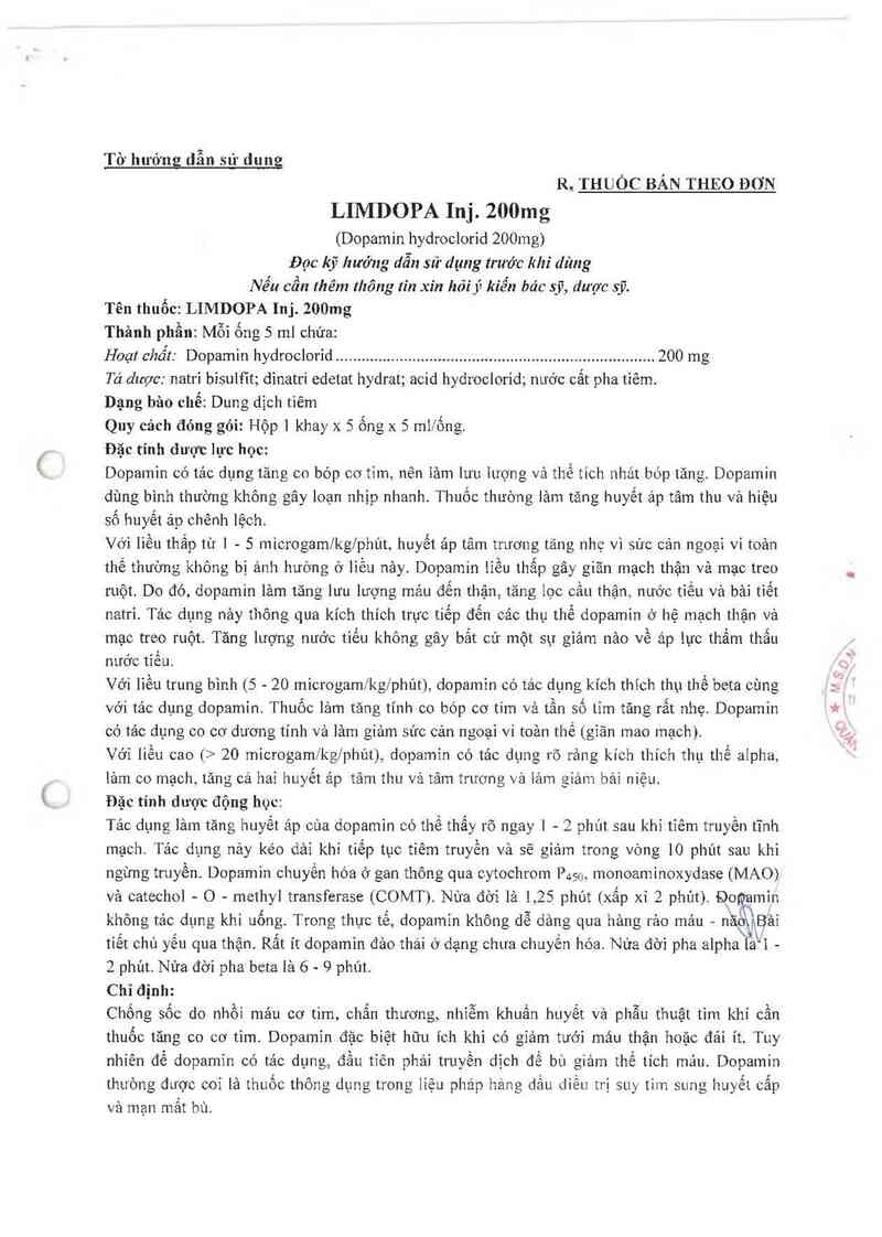 thông tin, cách dùng, giá thuốc Limdopa Inj. 200mg - ảnh 1