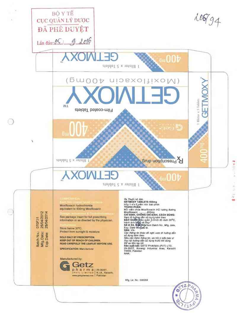 thông tin, cách dùng, giá thuốc Getmoxy Tablets 400mg - ảnh 0