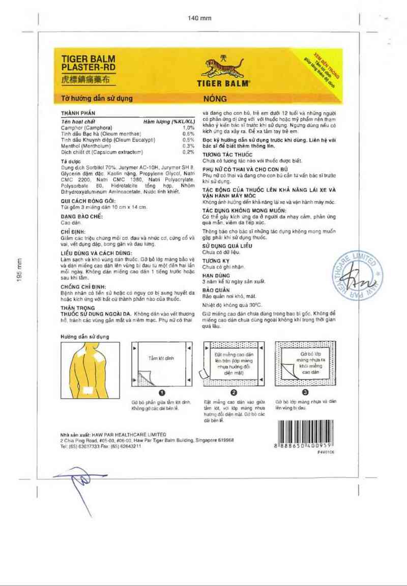 thông tin, cách dùng, giá thuốc Tiger Balm Plaster-RD - ảnh 2