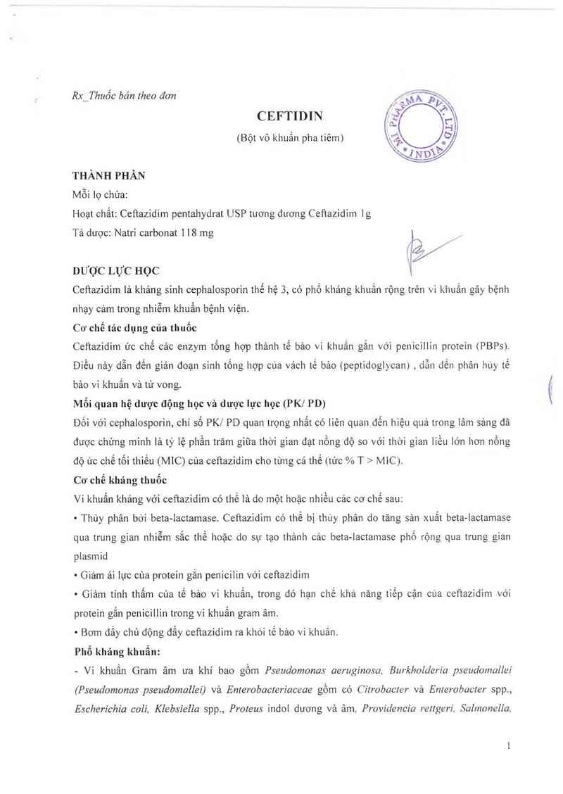 thông tin, cách dùng, giá thuốc Ceftidin 1g - ảnh 2