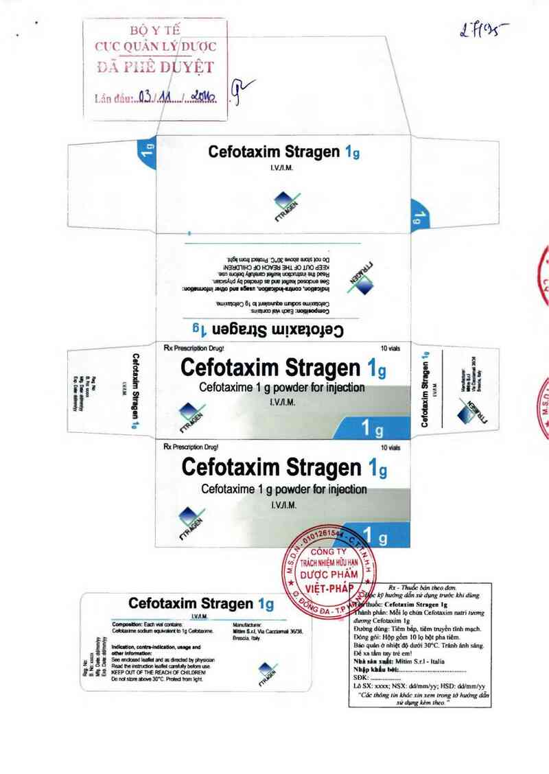 thông tin, cách dùng, giá thuốc Cefotaxim Stragen 1g - ảnh 0