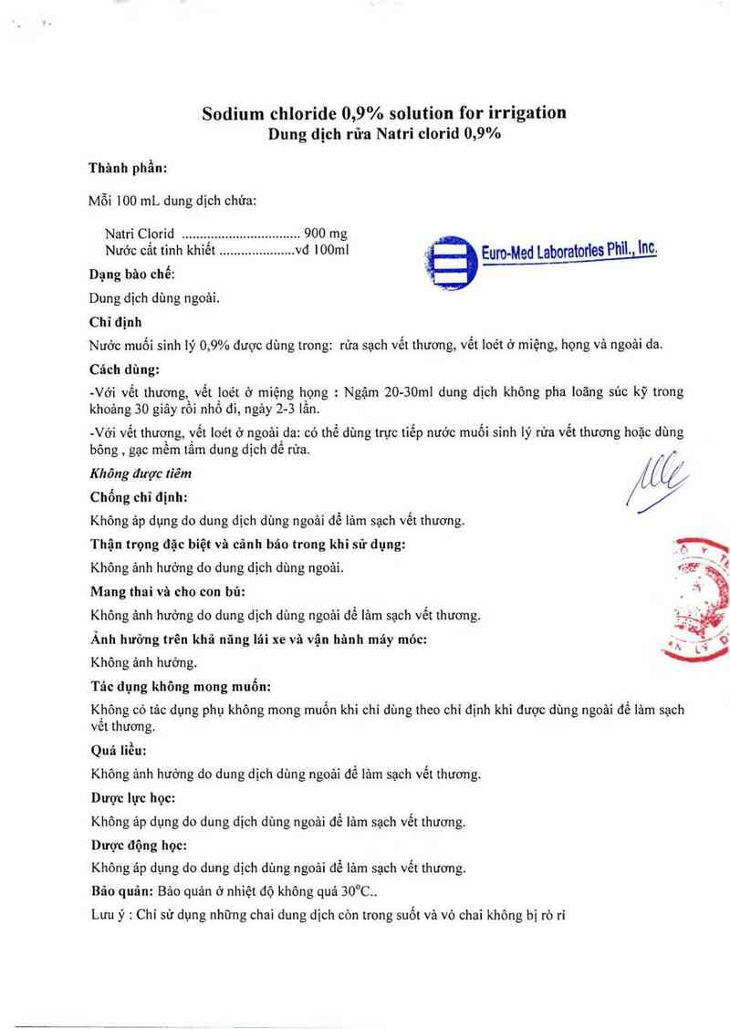 thông tin, cách dùng, giá thuốc Sodium chloride 0,9% solution for irrigation - ảnh 1