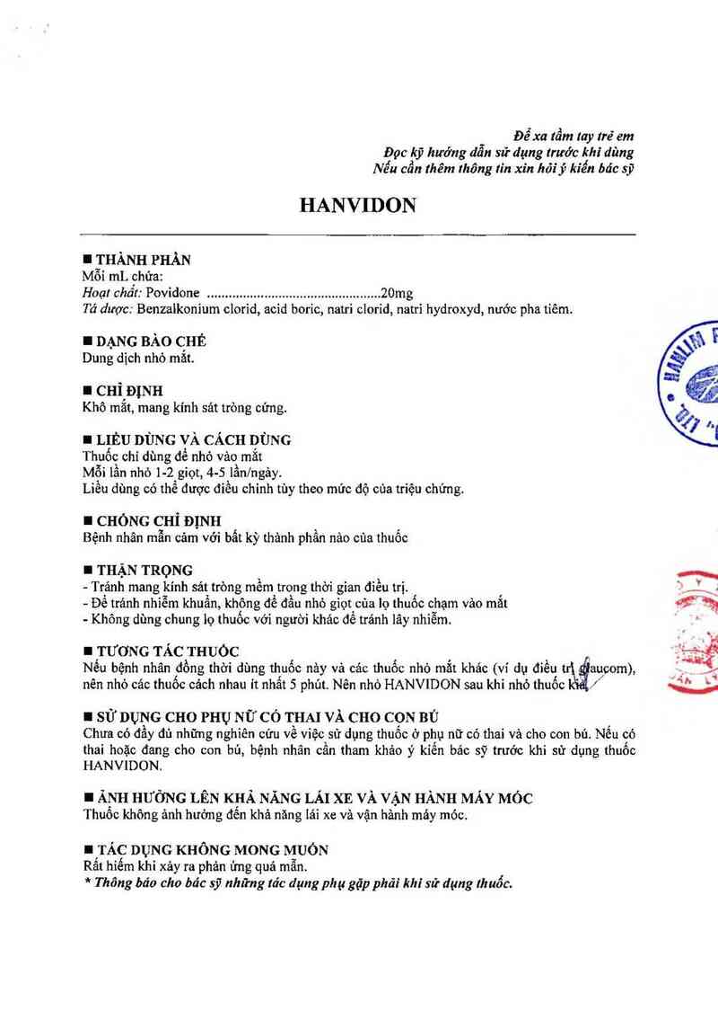 thông tin, cách dùng, giá thuốc Hanvidon - ảnh 1