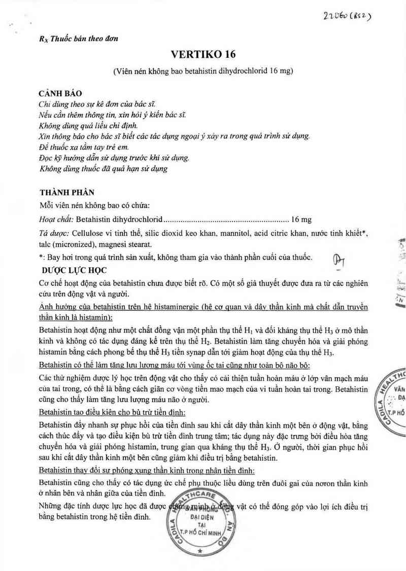 thông tin, cách dùng, giá thuốc Vertiko 16 - ảnh 2