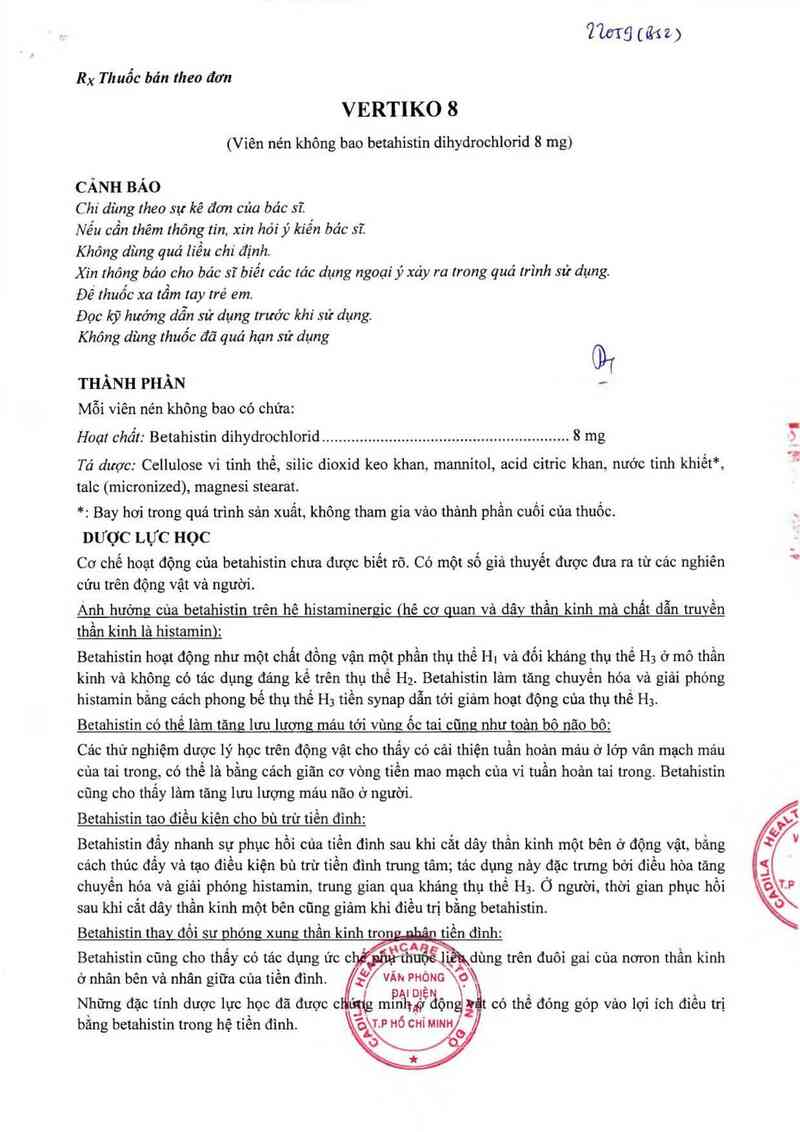 thông tin, cách dùng, giá thuốc Vertiko 8 - ảnh 2