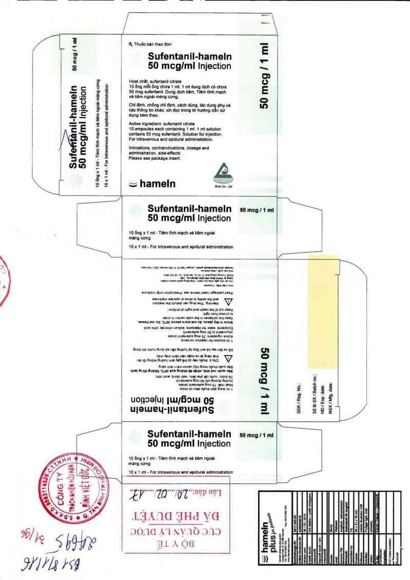 thông tin, cách dùng, giá thuốc Sufentanil-hameln 50mcg/ml - ảnh 0