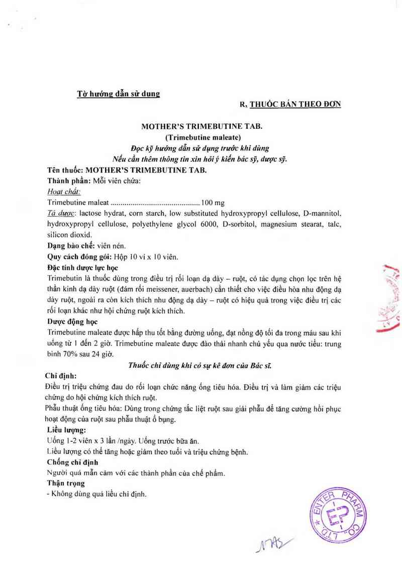 thông tin, cách dùng, giá thuốc Mother`s trimebutine tab. - ảnh 2