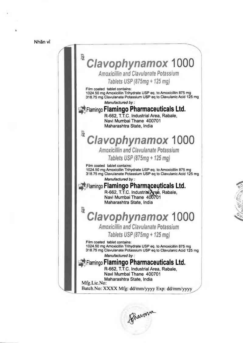 thông tin, cách dùng, giá thuốc Clavophynamox 1000 - ảnh 1