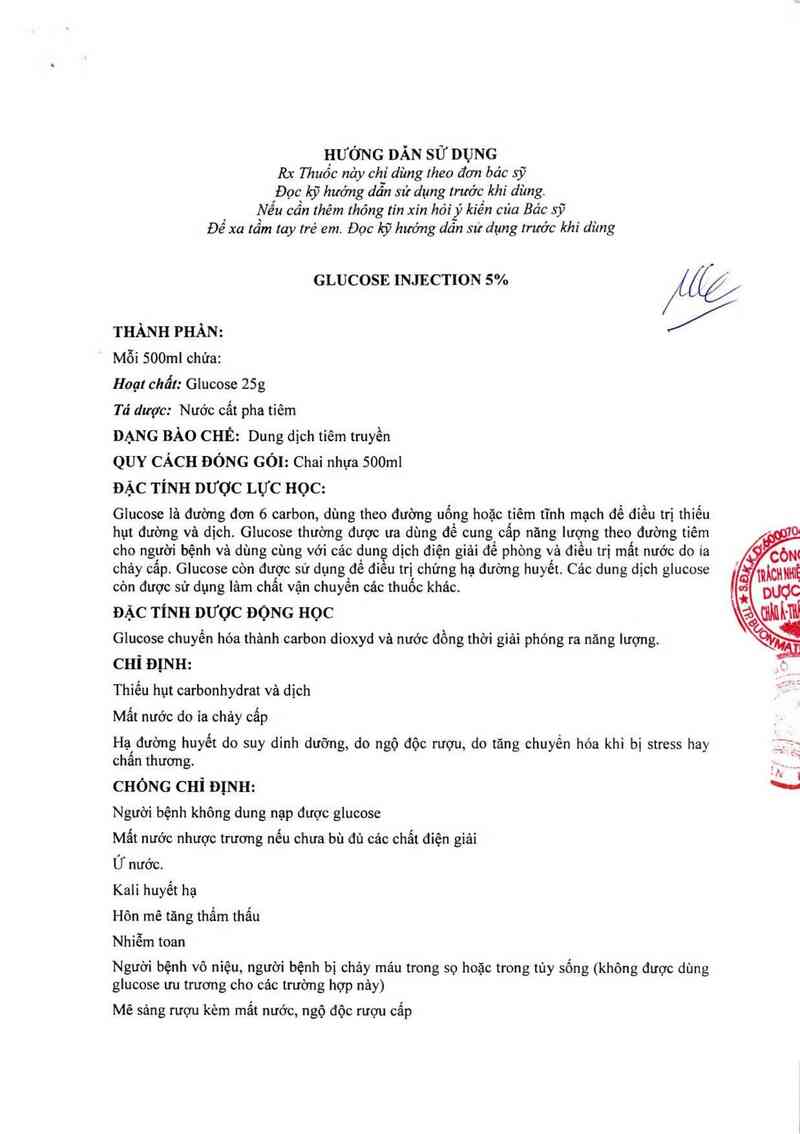 thông tin, cách dùng, giá thuốc Glucose injection 5% - ảnh 1