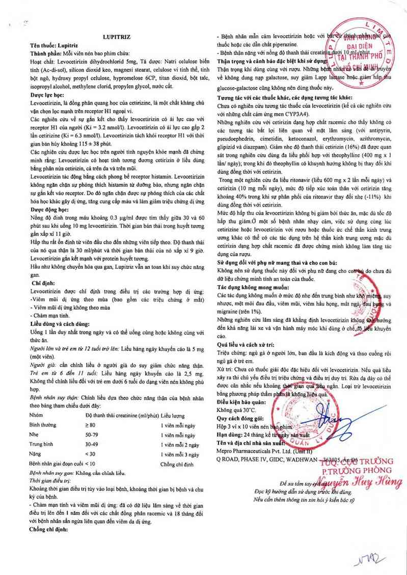 thông tin, cách dùng, giá thuốc Lupitriz - ảnh 1
