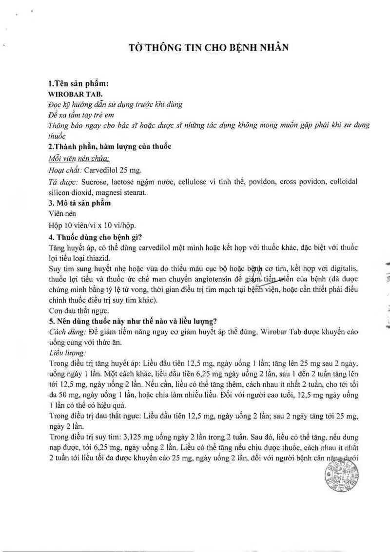 thông tin, cách dùng, giá thuốc Wirobar Tab. - ảnh 9