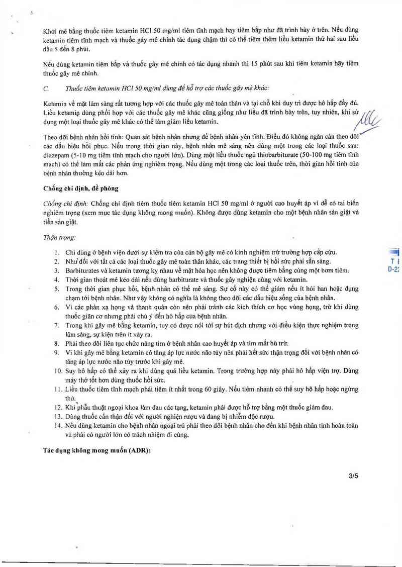 thông tin, cách dùng, giá thuốc Ketamine Hydrochloride injection - ảnh 3