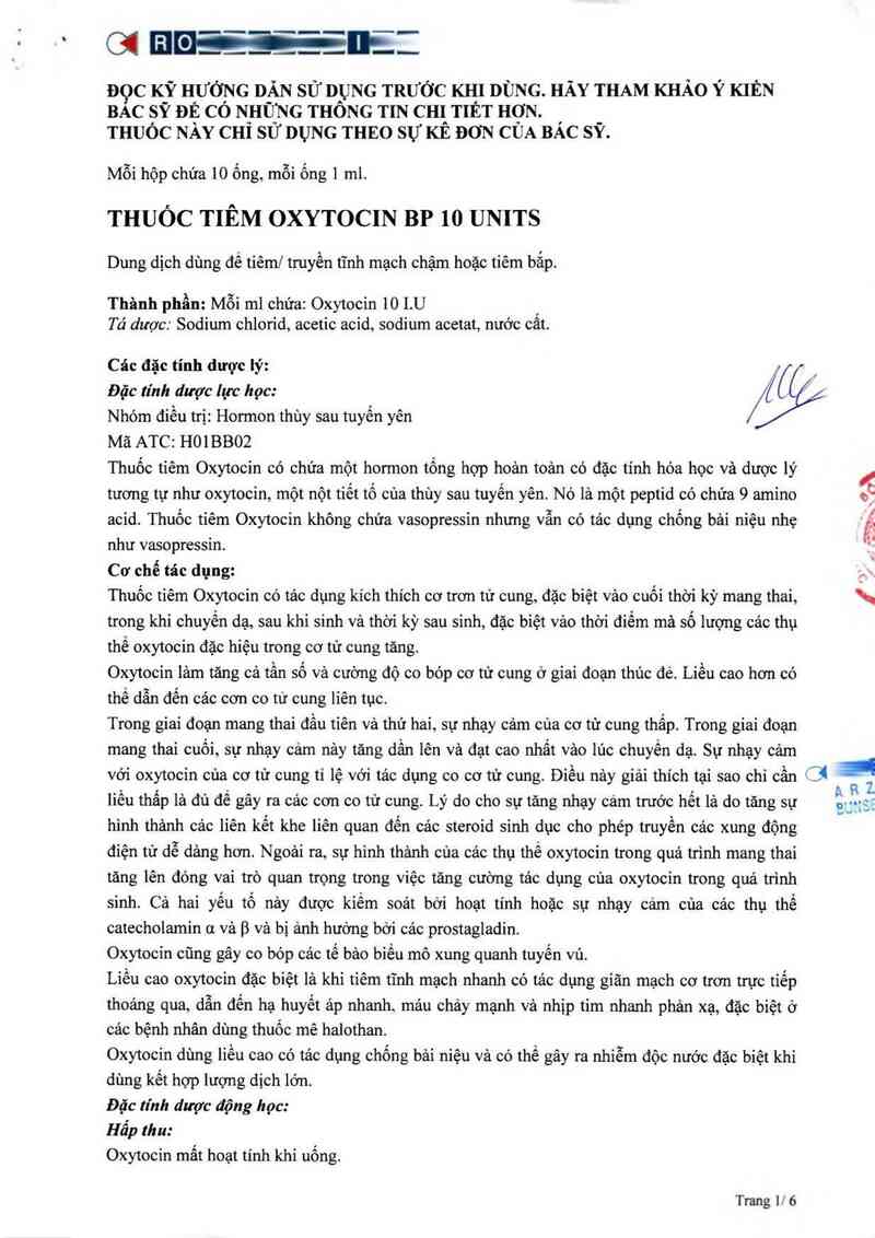 thông tin, cách dùng, giá thuốc Oxytocin injection BP 10 Units - ảnh 1