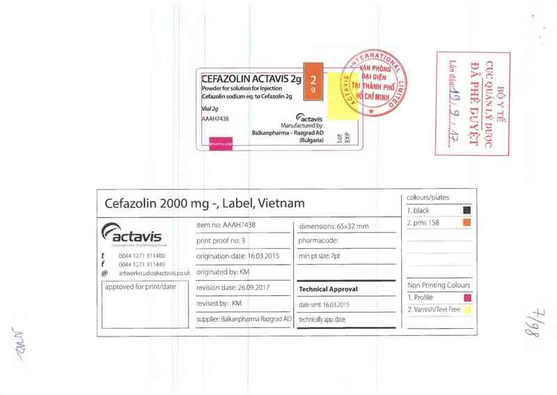thông tin, cách dùng, giá thuốc Cefazolin Actavis 2g - ảnh 0