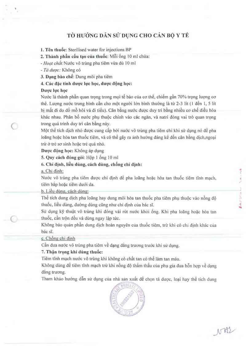 thông tin, cách dùng, giá thuốc Sterilised water for injection BP - ảnh 2