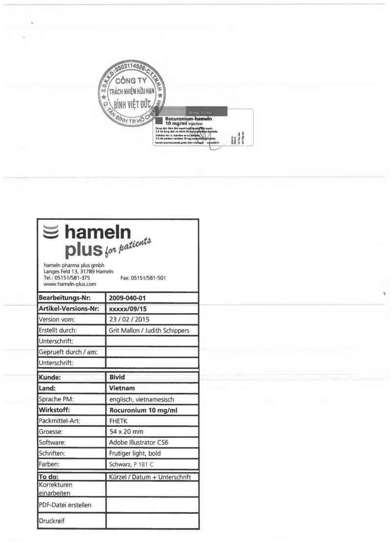 thông tin, cách dùng, giá thuốc Rocuronium-hameln 10mg/ml - ảnh 1