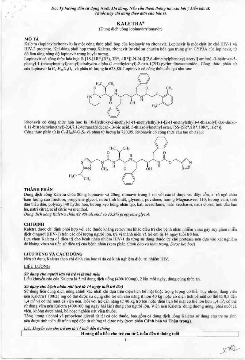 thông tin, cách dùng, giá thuốc Kaletra - ảnh 3