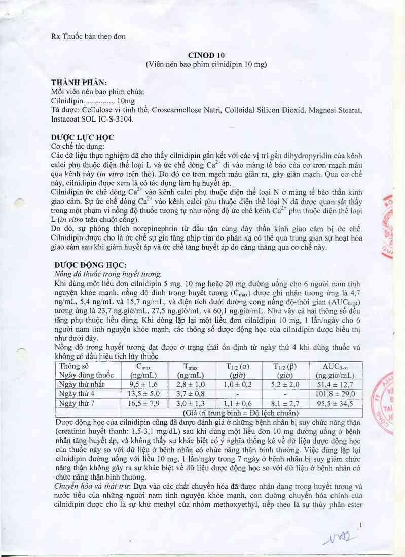 thông tin, cách dùng, giá thuốc Cinod 10 - ảnh 1