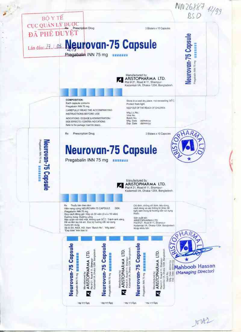 thông tin, cách dùng, giá thuốc Neurovan-75 capsule - ảnh 0
