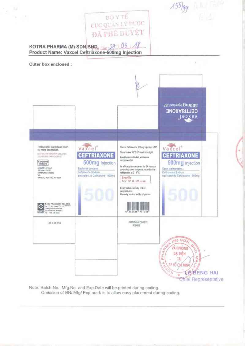 thông tin, cách dùng, giá thuốc Vaxcel Ceftriaxone-500mg Injection - ảnh 0