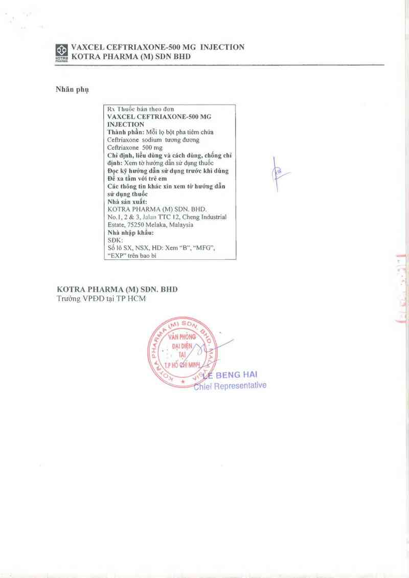 thông tin, cách dùng, giá thuốc Vaxcel Ceftriaxone-500mg Injection - ảnh 2