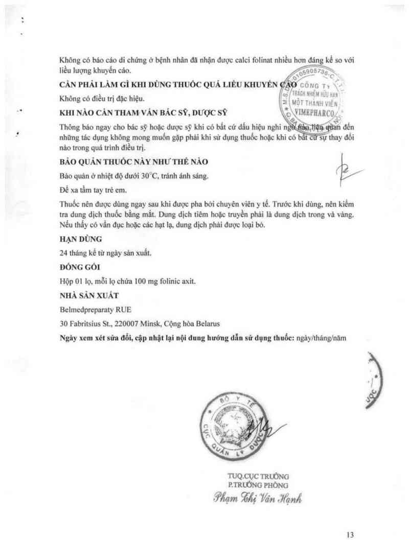 thông tin, cách dùng, giá thuốc Calcium Folinate-Belmed - ảnh 14