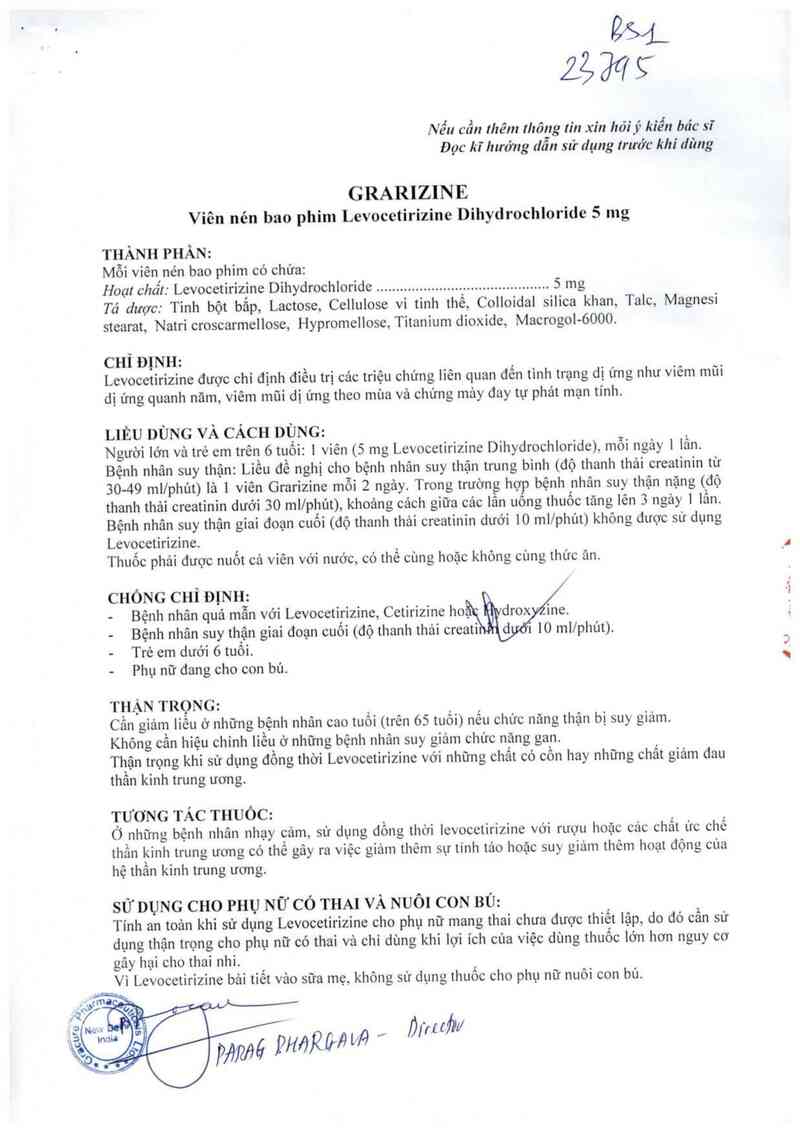 thông tin, cách dùng, giá thuốc Grarizine - ảnh 1