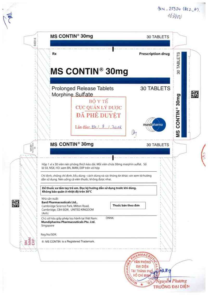 thông tin, cách dùng, giá thuốc MS Contin 30mg - ảnh 0