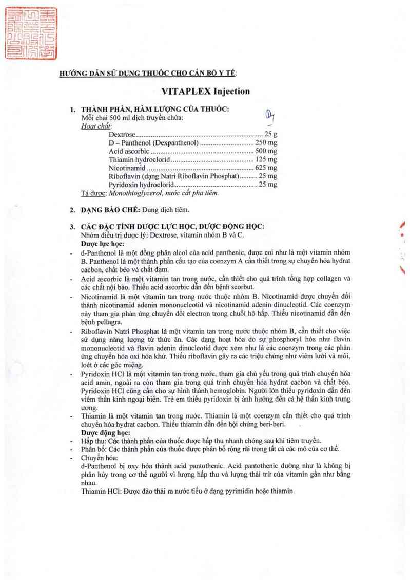 thông tin, cách dùng, giá thuốc Vitaplex injection - ảnh 1