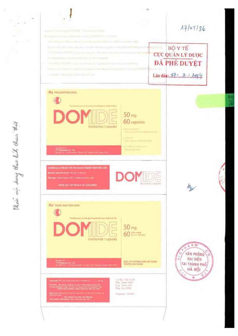 thông tin, cách dùng, giá thuốc Domide Capsules 50mg - ảnh 0