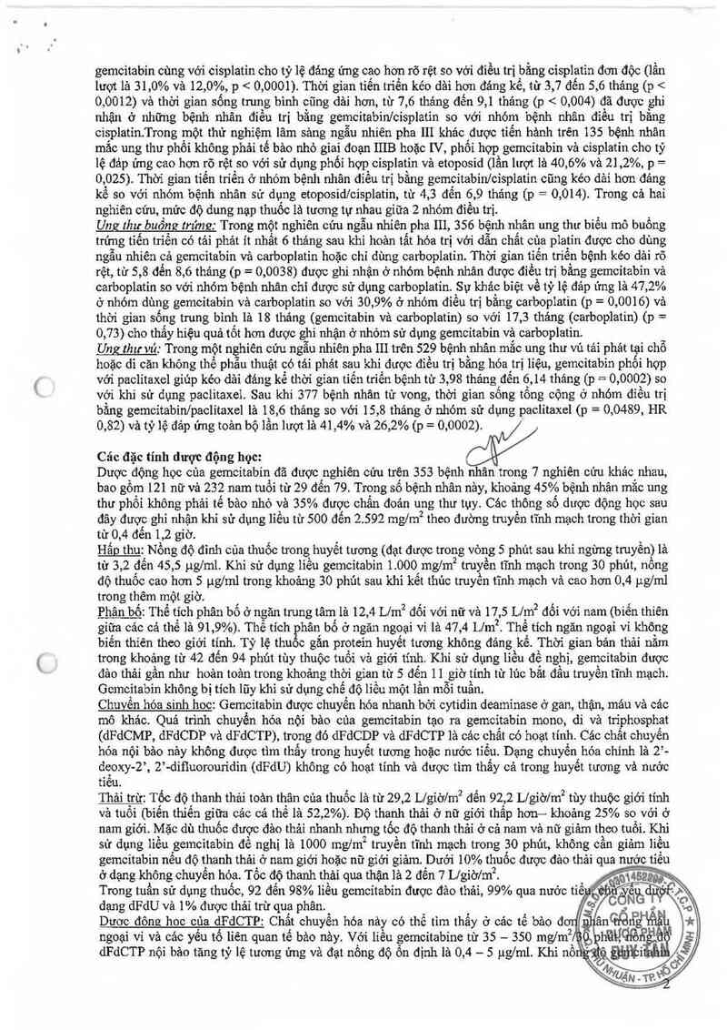 thông tin, cách dùng, giá thuốc Gemcitabine PCH 1000 mg - ảnh 4