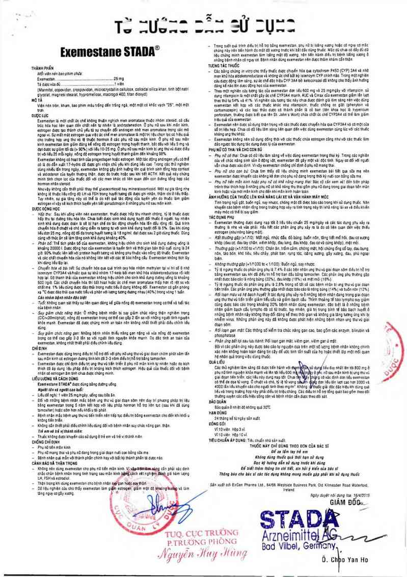 thông tin, cách dùng, giá thuốc Exemestane Stada - ảnh 3