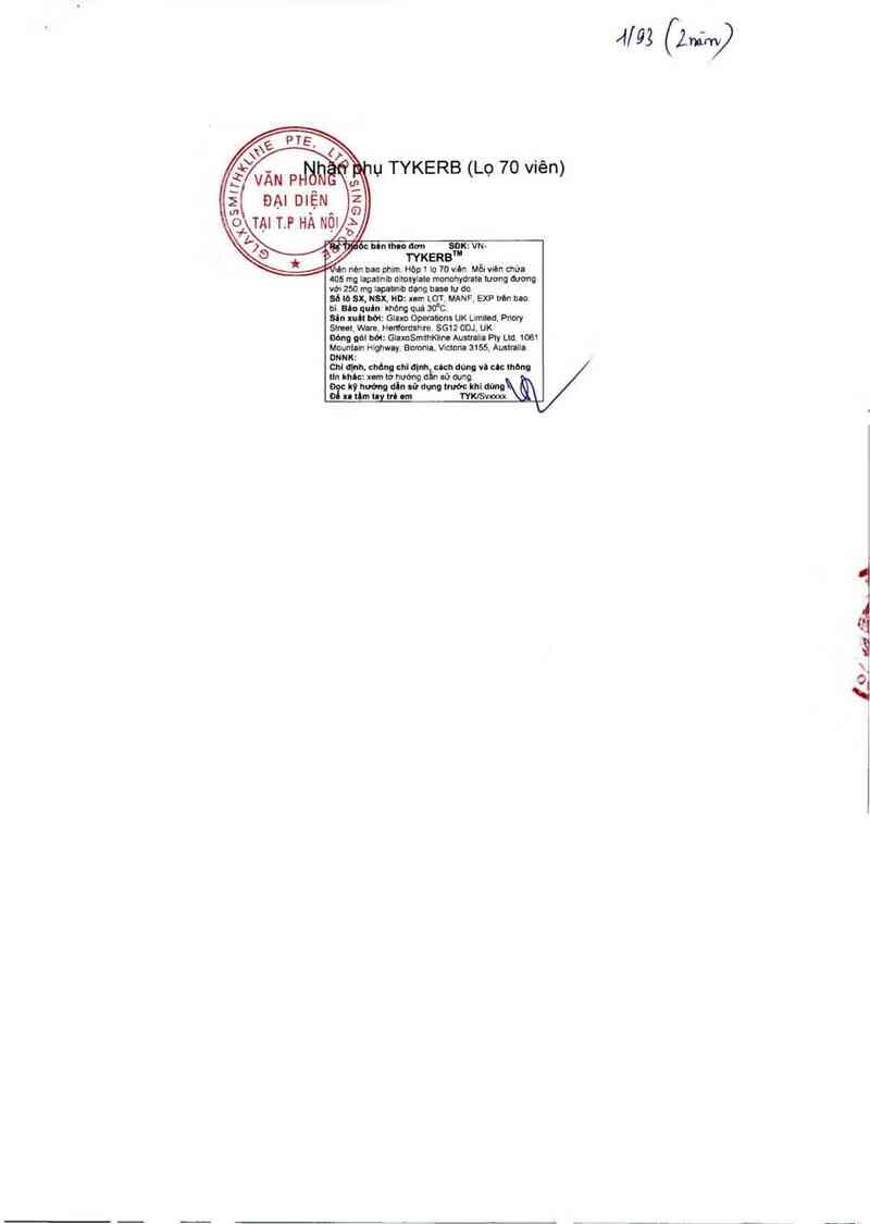 thông tin, cách dùng, giá thuốc Tykerb (Cơ sở đóng gói, xuất xưởng: GlaxoSmithKline Australia Pty Ltd, địa chỉ: 1061 Mountain Highway, Boronia Victoria 3155, Australia) - ảnh 0