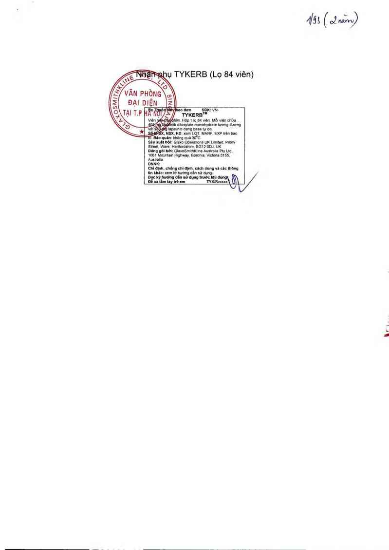 thông tin, cách dùng, giá thuốc Tykerb (Cơ sở đóng gói, xuất xưởng: GlaxoSmithKline Australia Pty Ltd, địa chỉ: 1061 Mountain Highway, Boronia Victoria 3155, Australia) - ảnh 1