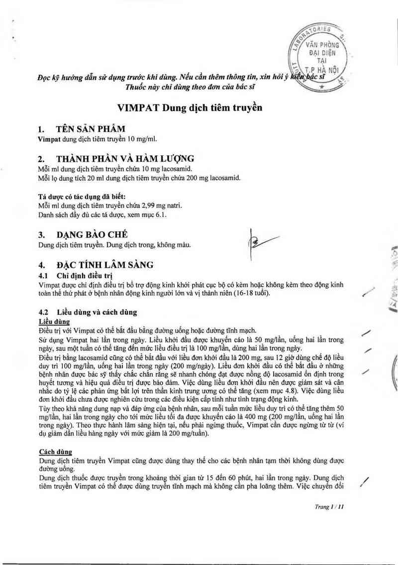 thông tin, cách dùng, giá thuốc Vimpat - ảnh 1