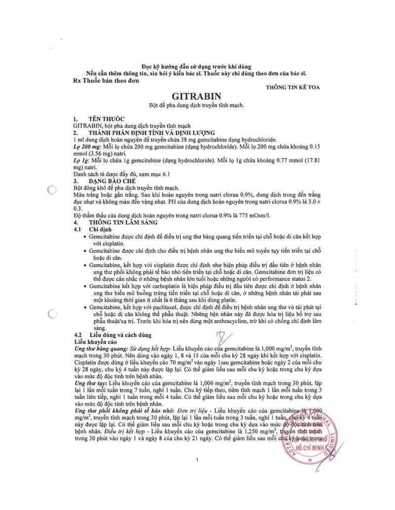thông tin, cách dùng, giá thuốc Gitrabin 1g - ảnh 2