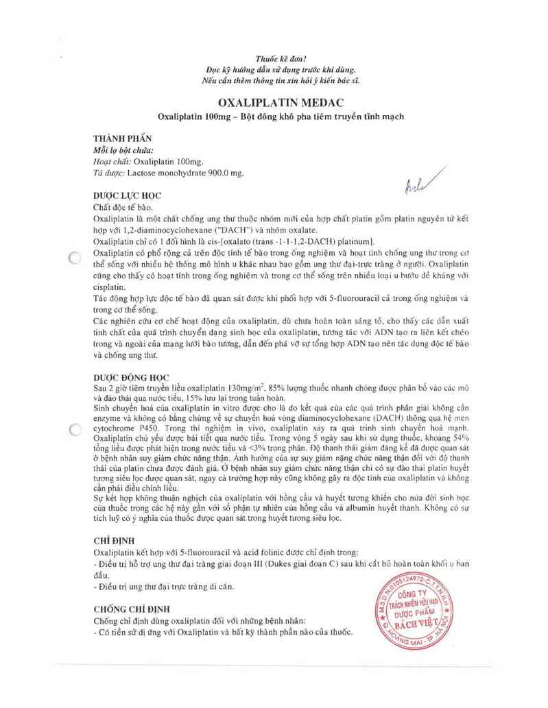 thông tin, cách dùng, giá thuốc Oxaliplatino Actavis - ảnh 1